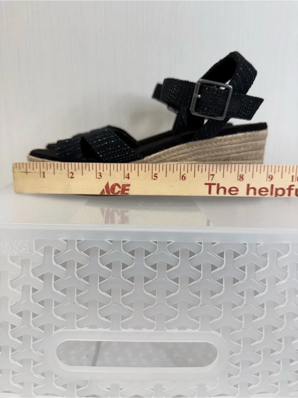 TOMS Women’s Size 7.5 Black Espadrille Wedge Sandals Ankle Strap Platform